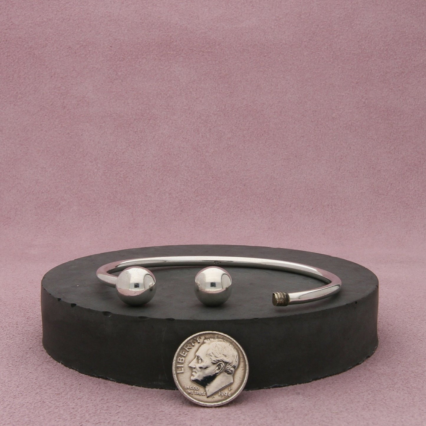 sterling silver vintage bead end cuff charm holder bracelet size 6.75in