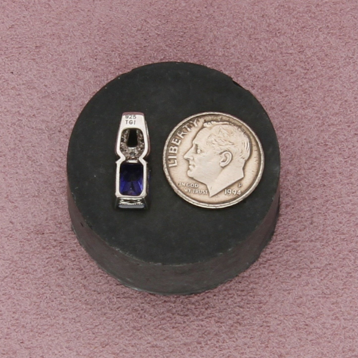 sterling silver emerald-cut blue cz pendant