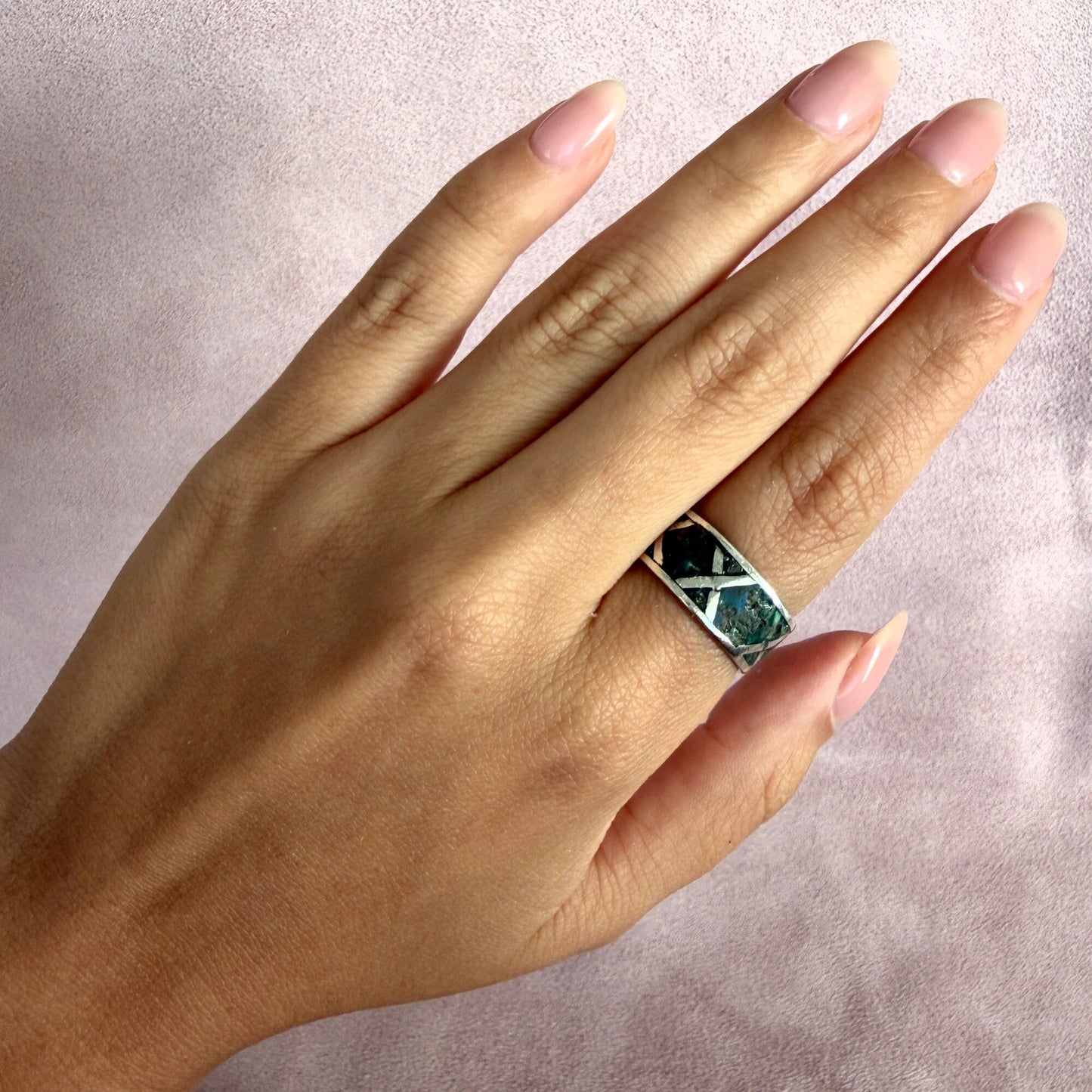 sterling silver vintage crushed turquoise x band ring size 8