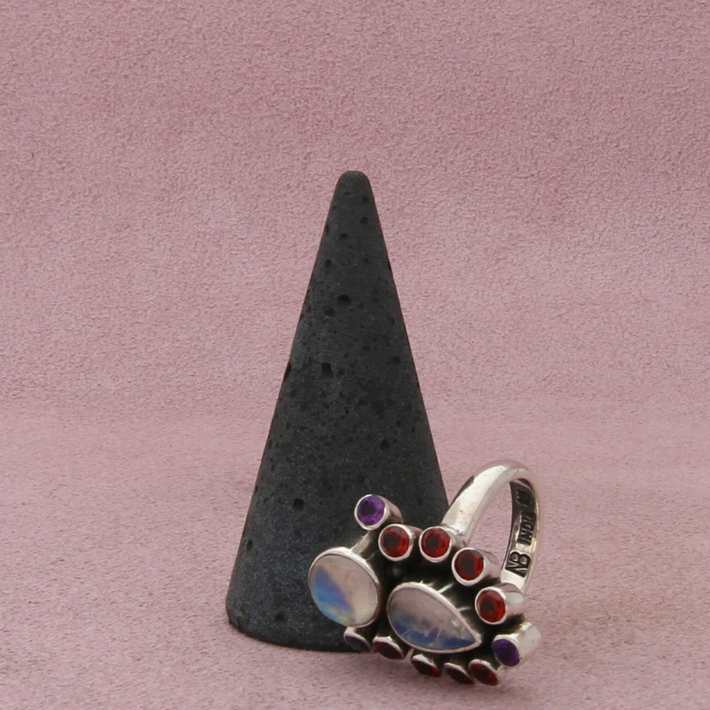 nicky butler sterling silver moonstone garnet & amethyst ring size 8
