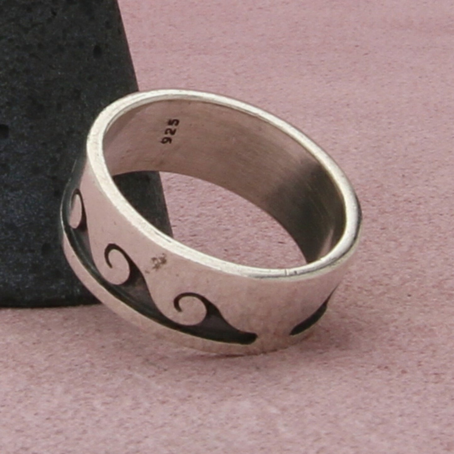 sterling silver vintage mens 9mm waves band ring size 11.25