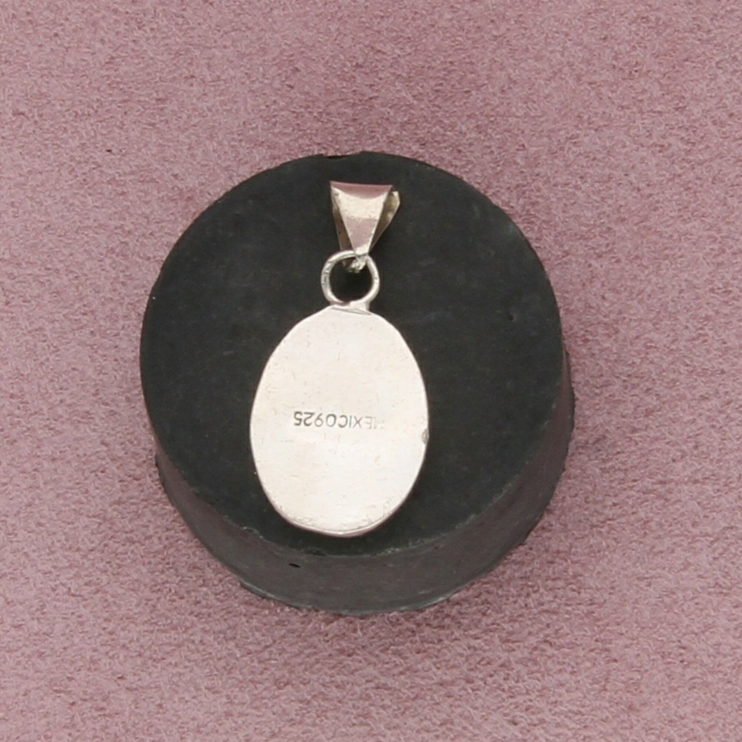 mexico sterling silver vintage black onyx oval pendant