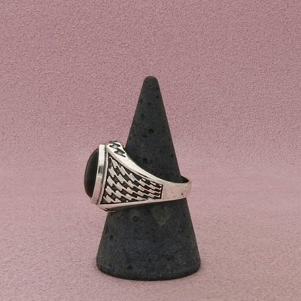 Sterling Silver Men's Vintage Oval Onyx Geometric Signet Ring Size 9