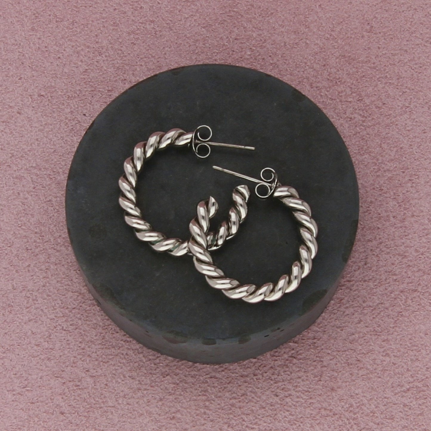 sterling silver 25mm twisted cable j-hoop earrings