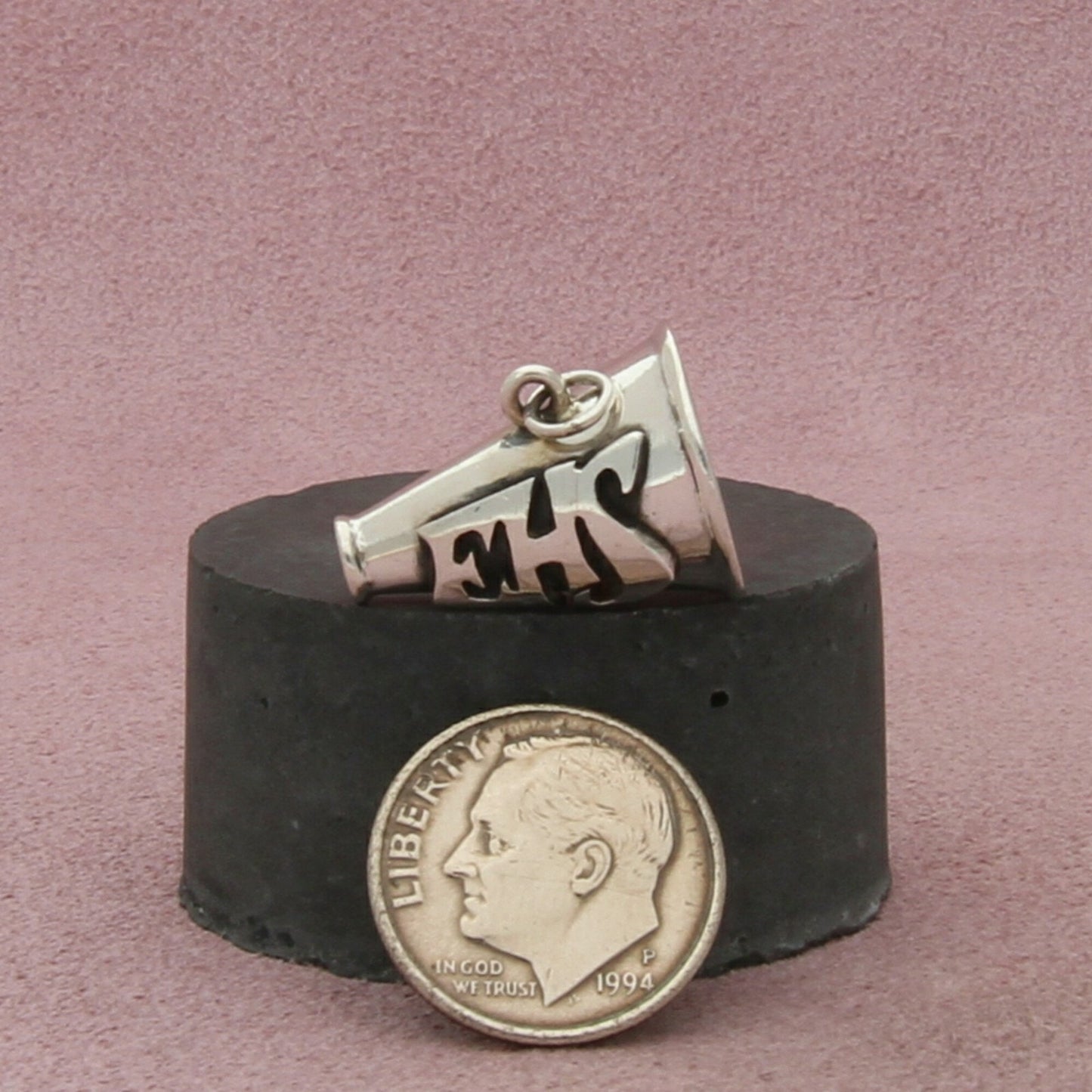 sterling silver vintage ehs cheerleader megaphone charm pendant