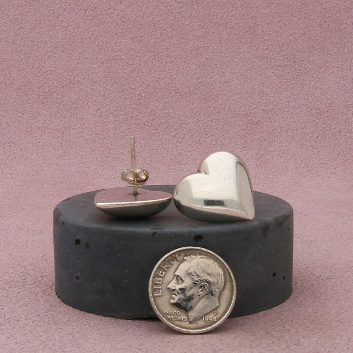 sterling silver vintage puffy heart post earrings