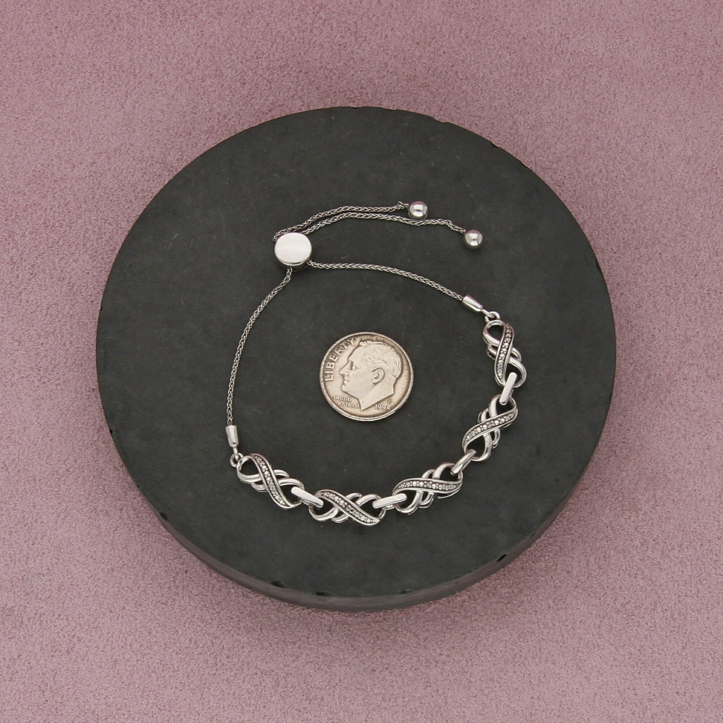 sterling silver diamond accent infinity adjustable bolo bracelet size 6.25in