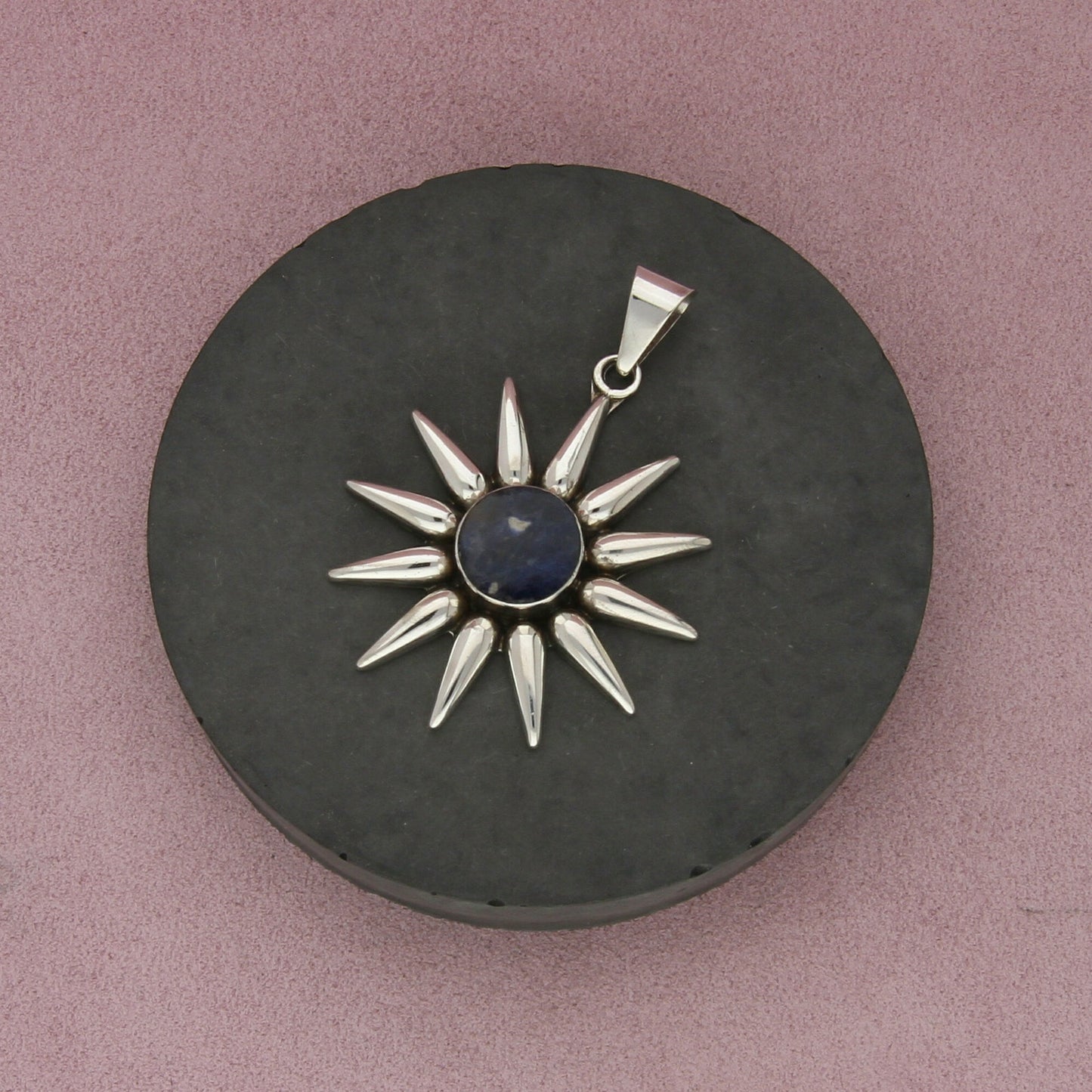 mexico sterling silver vintage large sodalite flower pendant