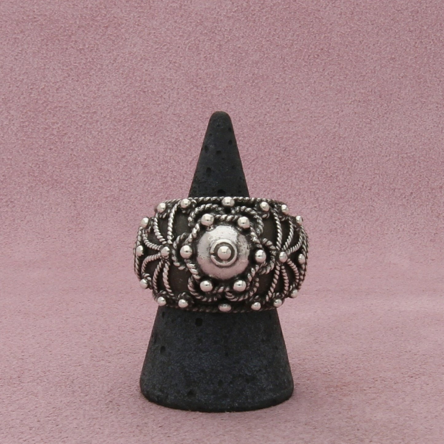 sterling silver vintage beaded & braided intricate dome ring size 9.5