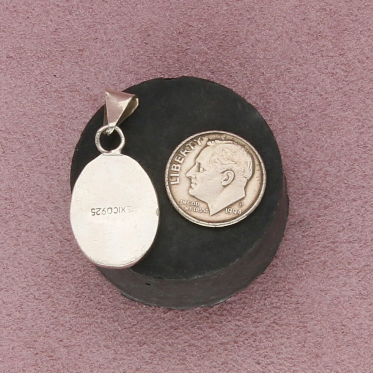mexico sterling silver vintage black onyx oval pendant
