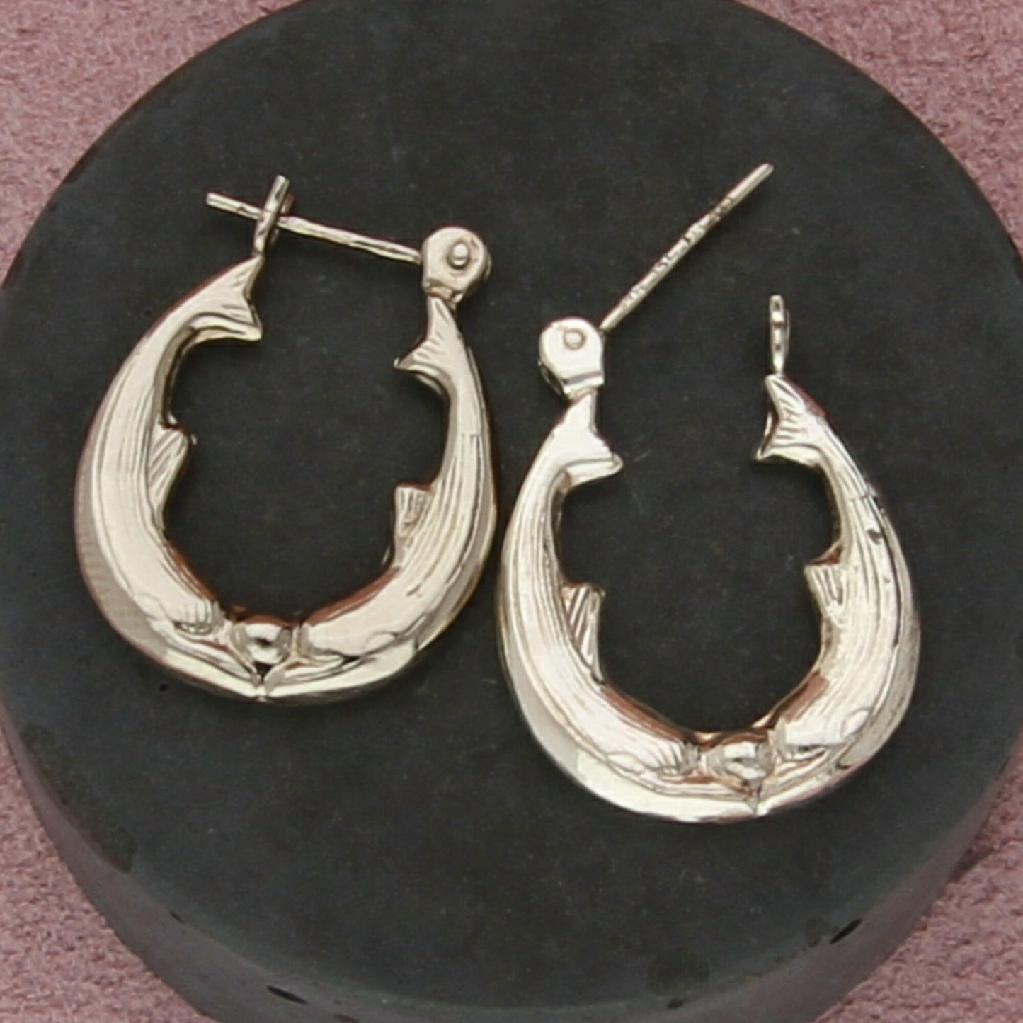 sterling silver vintage kissing dolphins snap-post hoop earrings
