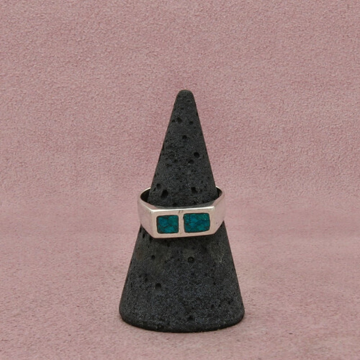 Sterling Silver Vintage Chrysocolla Flat Top Rectangular Inlay Band Ring 6.75