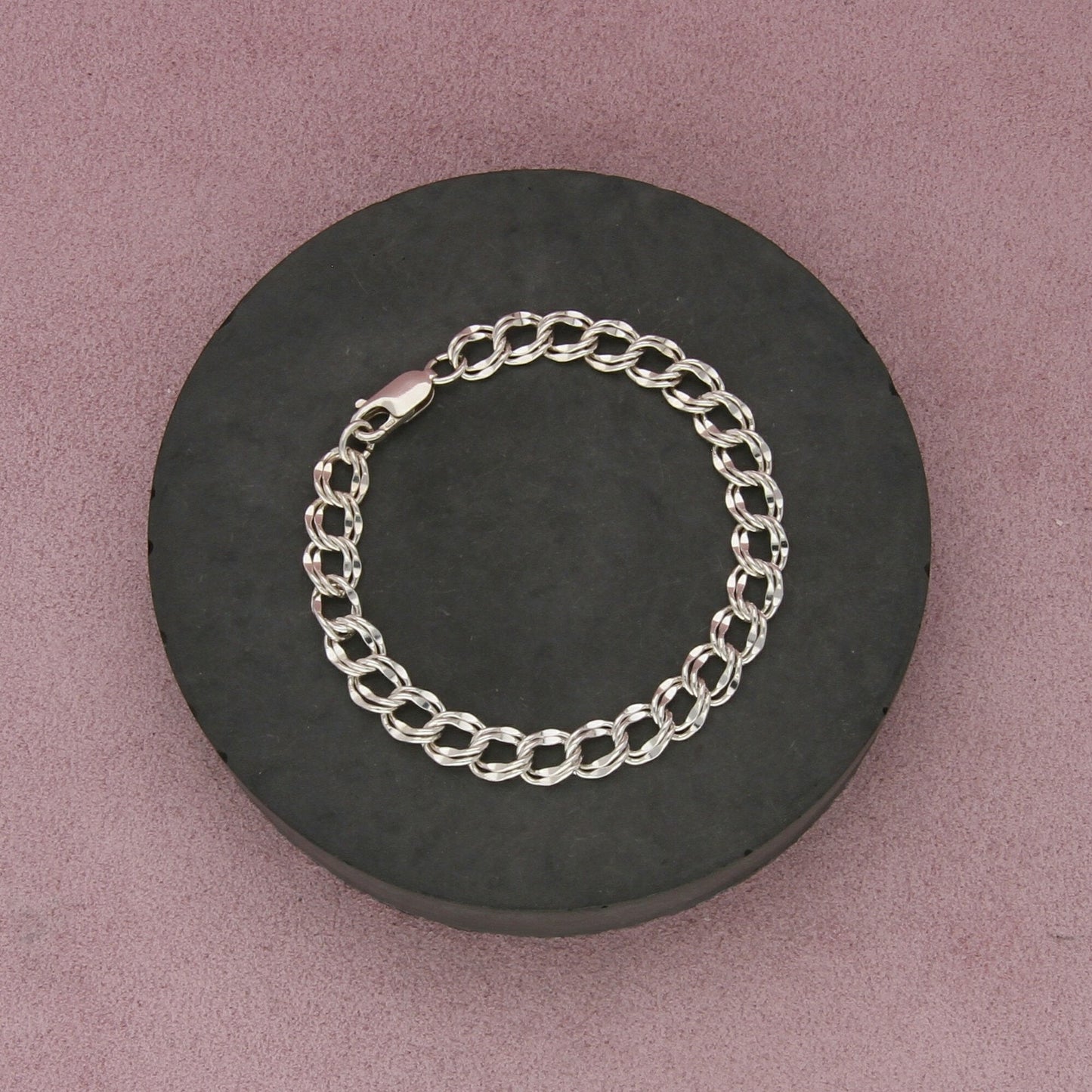 sterling silver 7mm double curb chain charm bracelet size 6.5in