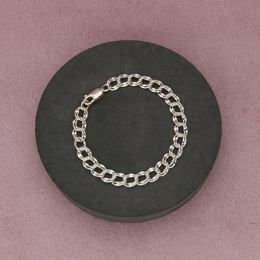 sterling silver 7mm double curb chain charm bracelet size 6.5in