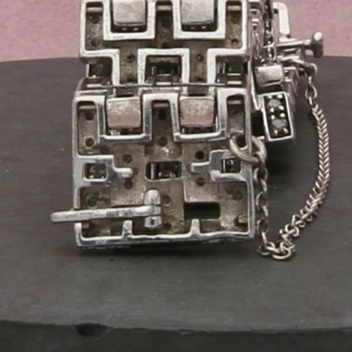 Sterling Silver White Diamond Multirow Panther Chain Bracelet Size 7.25in