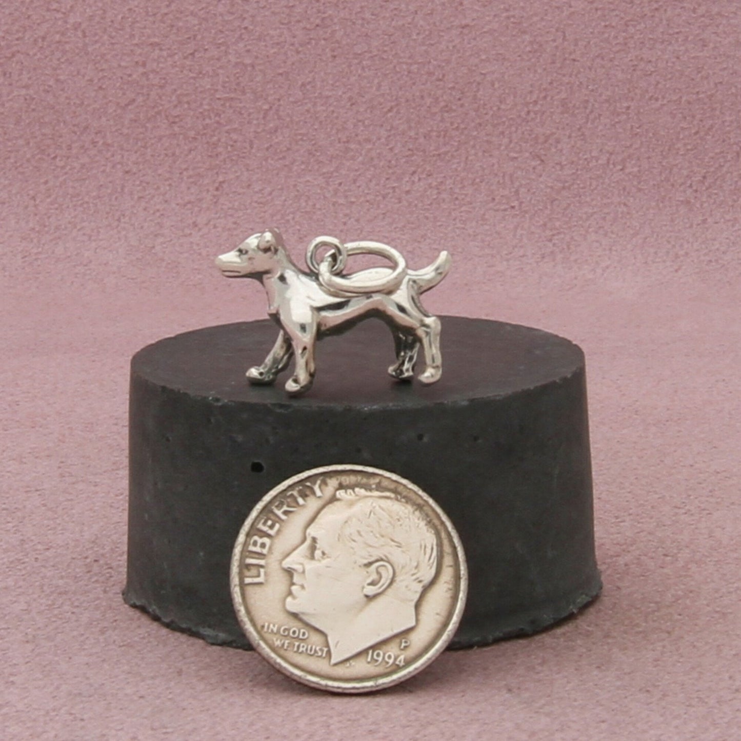 sterling silver vintage 3d dog charm pendant