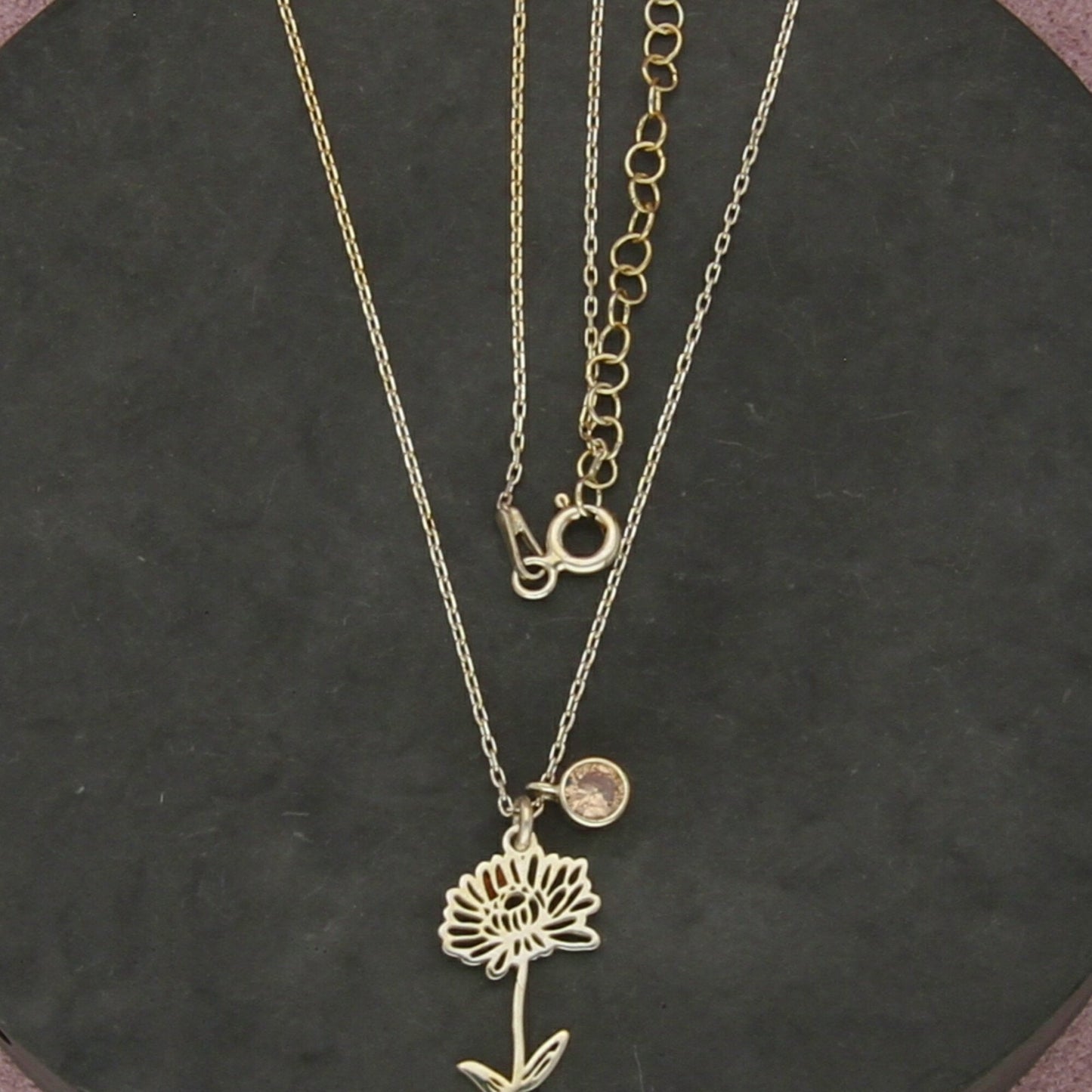 sterling silver gold plate cz flower necklace size 16.5-18.5in