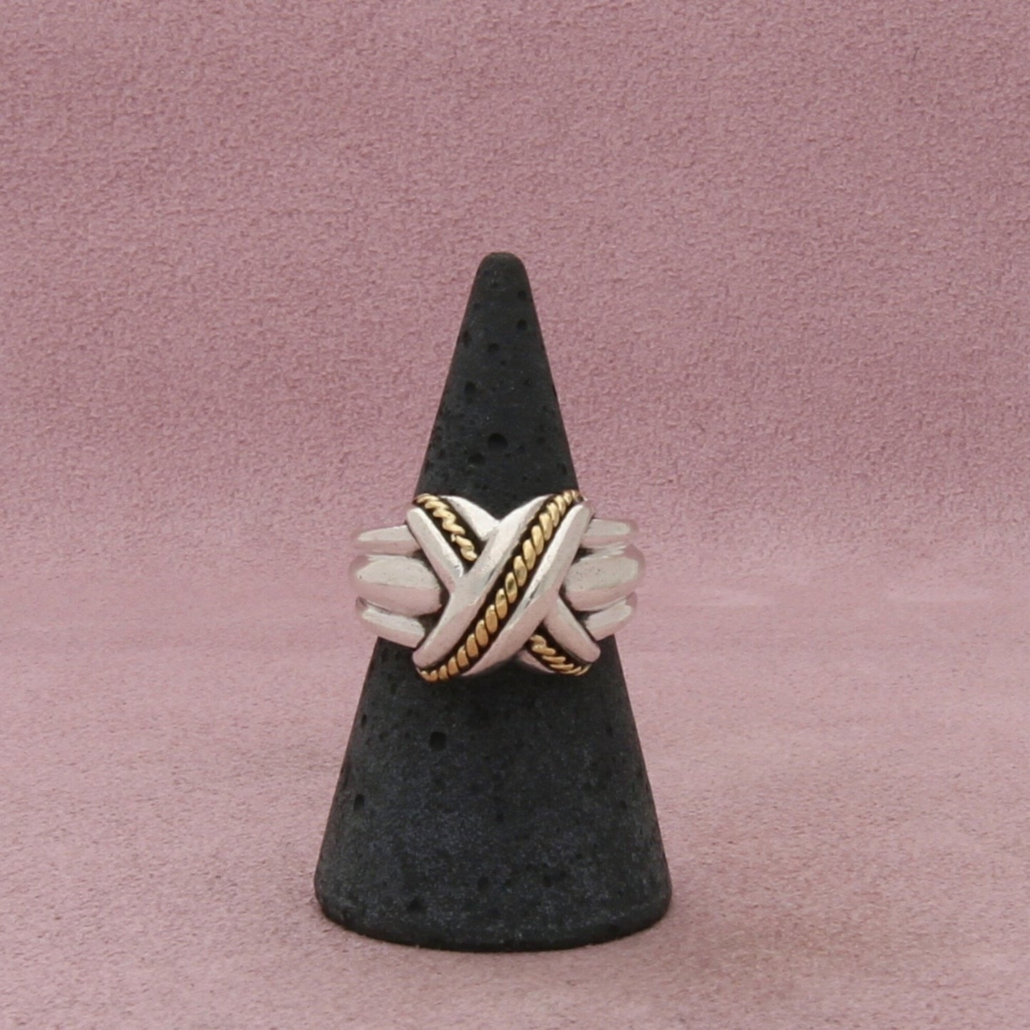 tiffany & co sterling silver & 18k gold vintage x crossover ring size 6.5