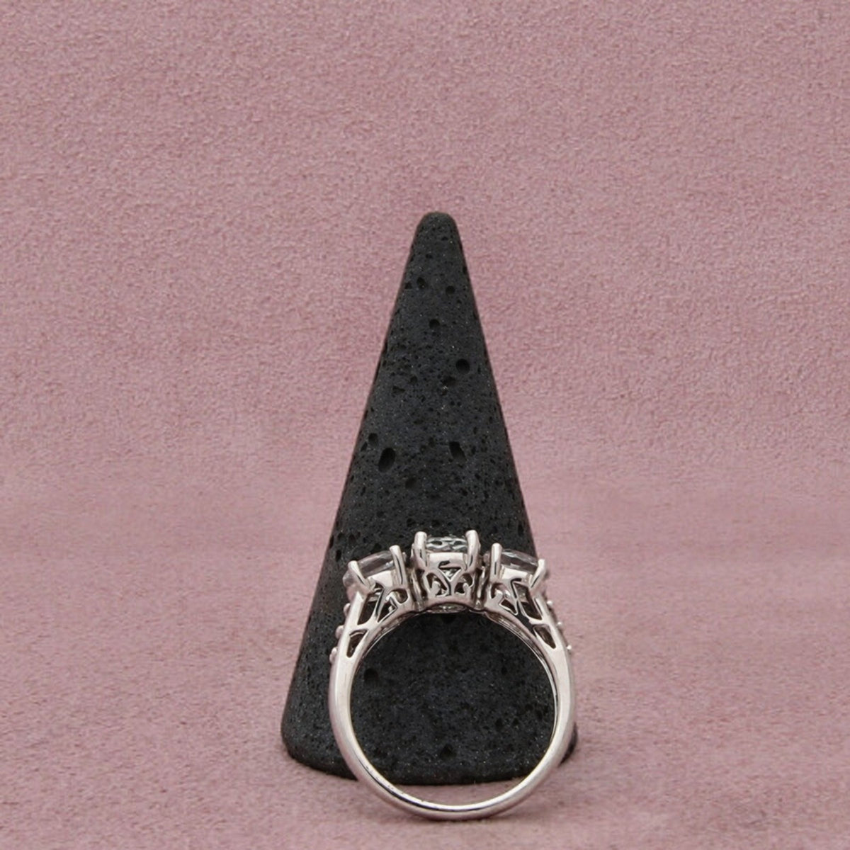 Sterling Silver White Topaz Three Stone Round-Cut Prong-Set Ring Size 7