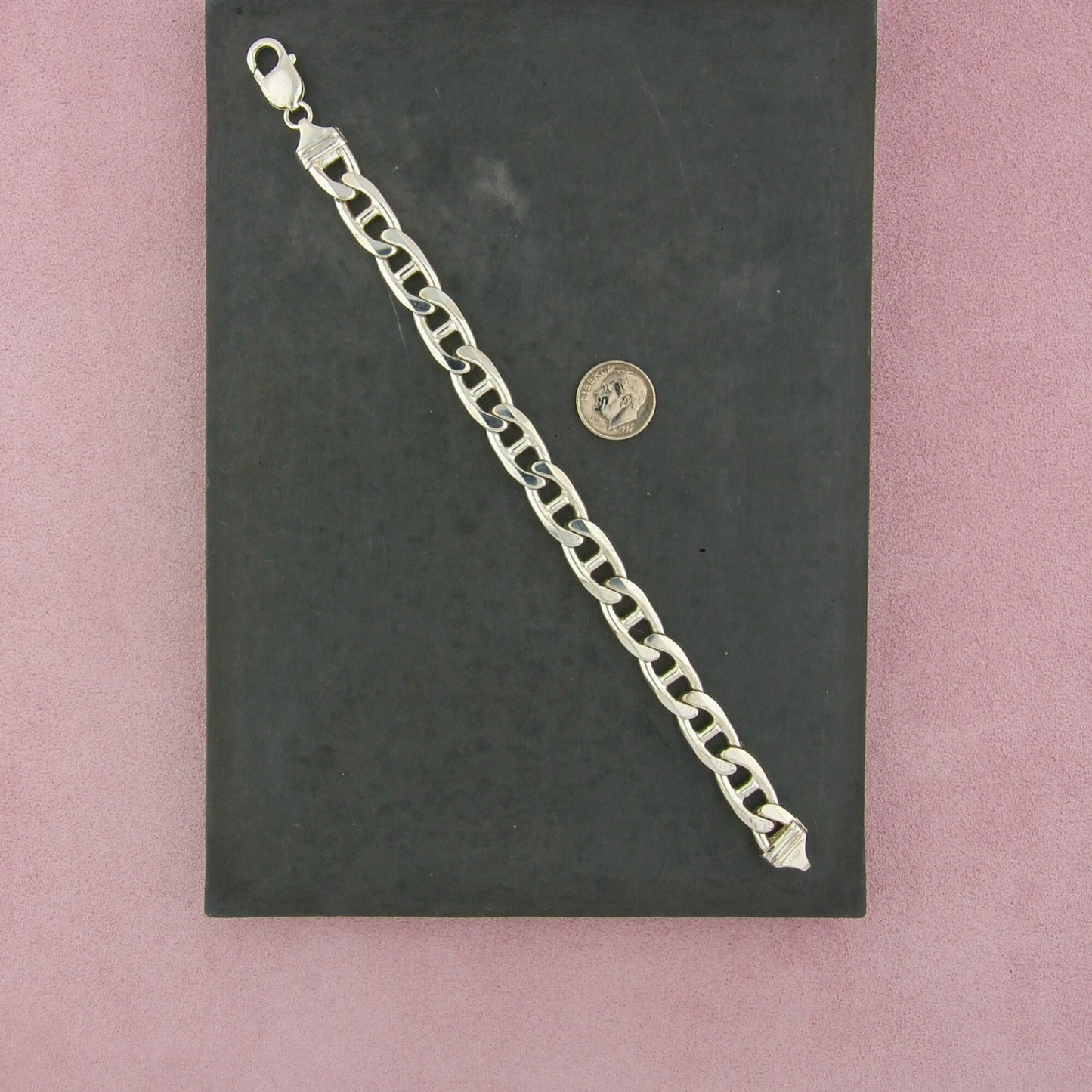 sterling silver mens italian mariner link chain bracelet size 8.5in
