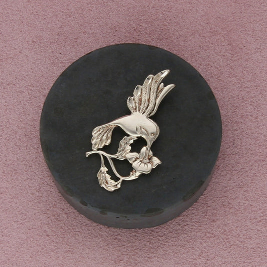 sterling silver vintage hummingbird and flower pendant