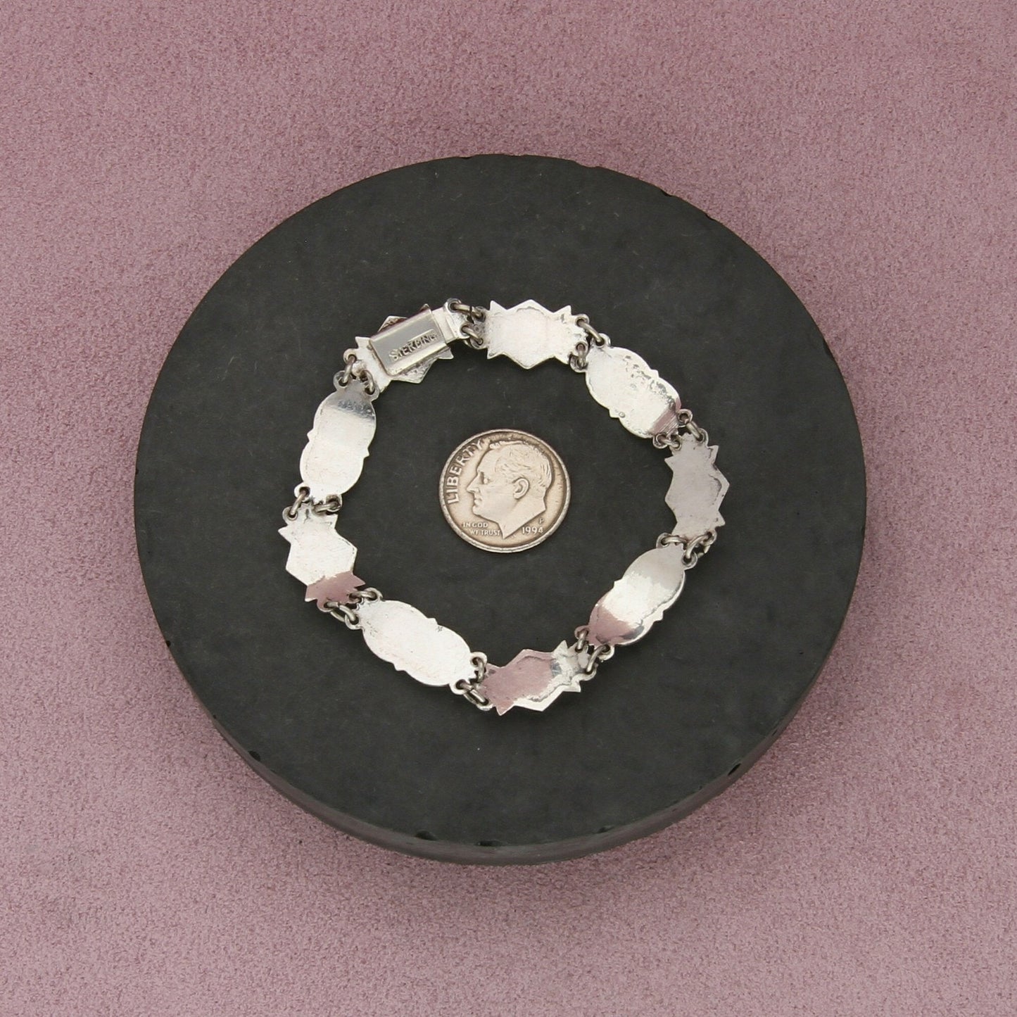 sterling silver vintage siam nielloware mekkala panel bracelet size 6.25in