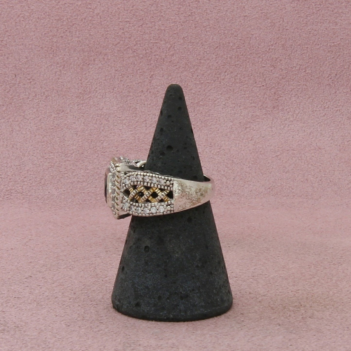 sterling silver princess-cut blue sapphire and cz ring size 5.75