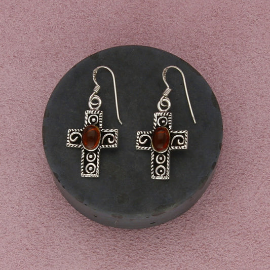 sterling silver amber cross dangle earrings