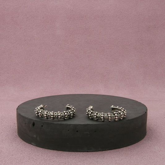 sterling silver 25mm beaded marcasite j-hoop earrings