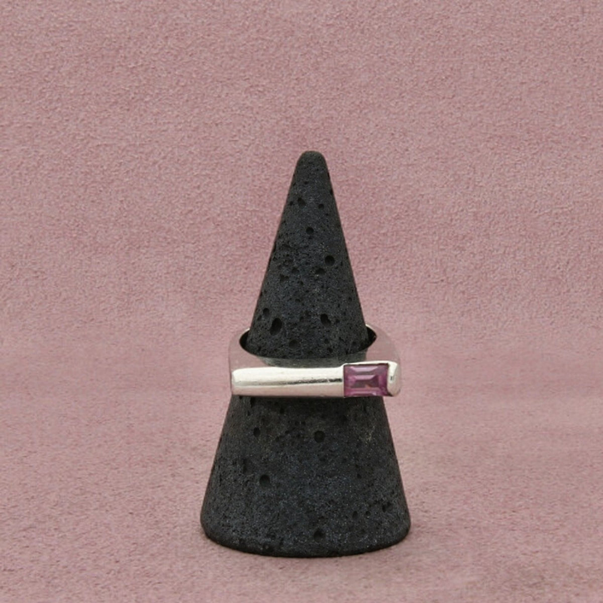 Sterling Silver Vintage Pink Sapphire Stack Offset Setting Band Ring Size 7