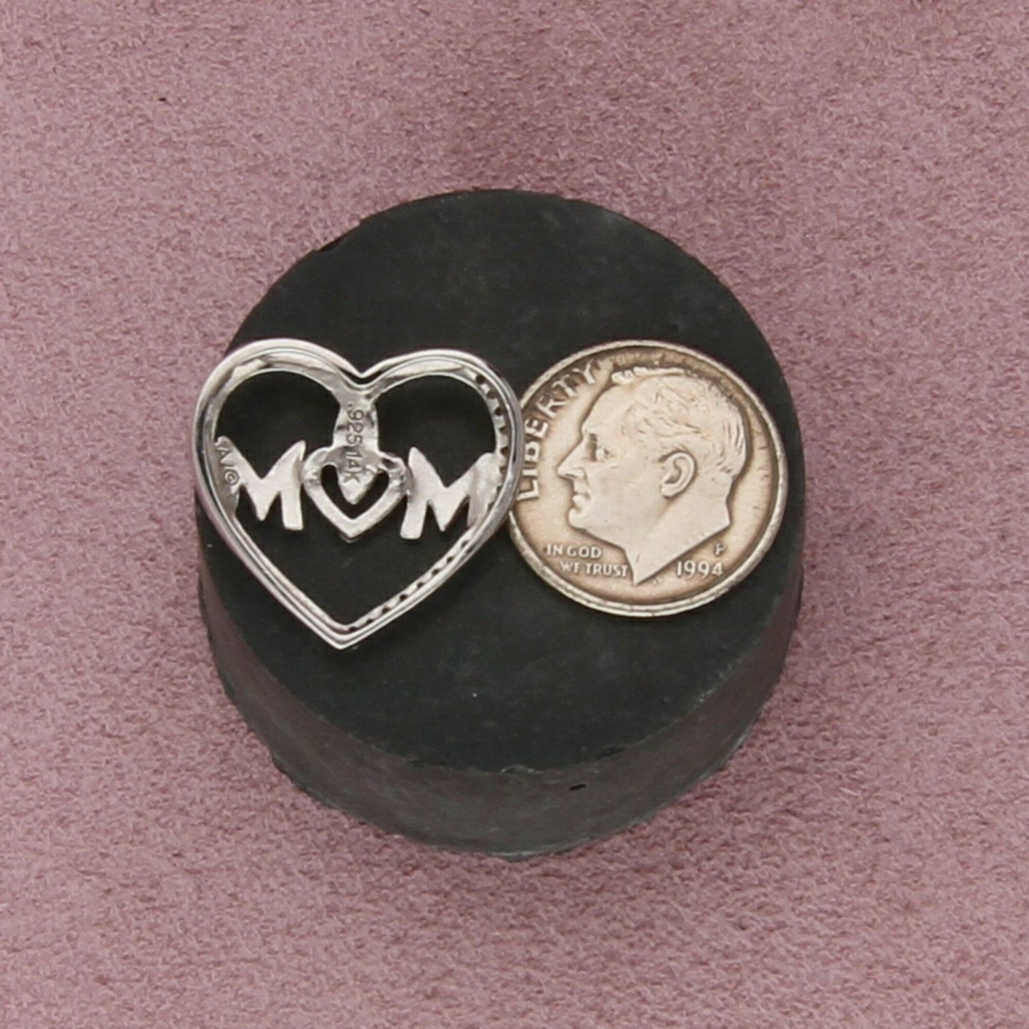 sterling silver & 14k gold diamond accent mom heart pendant