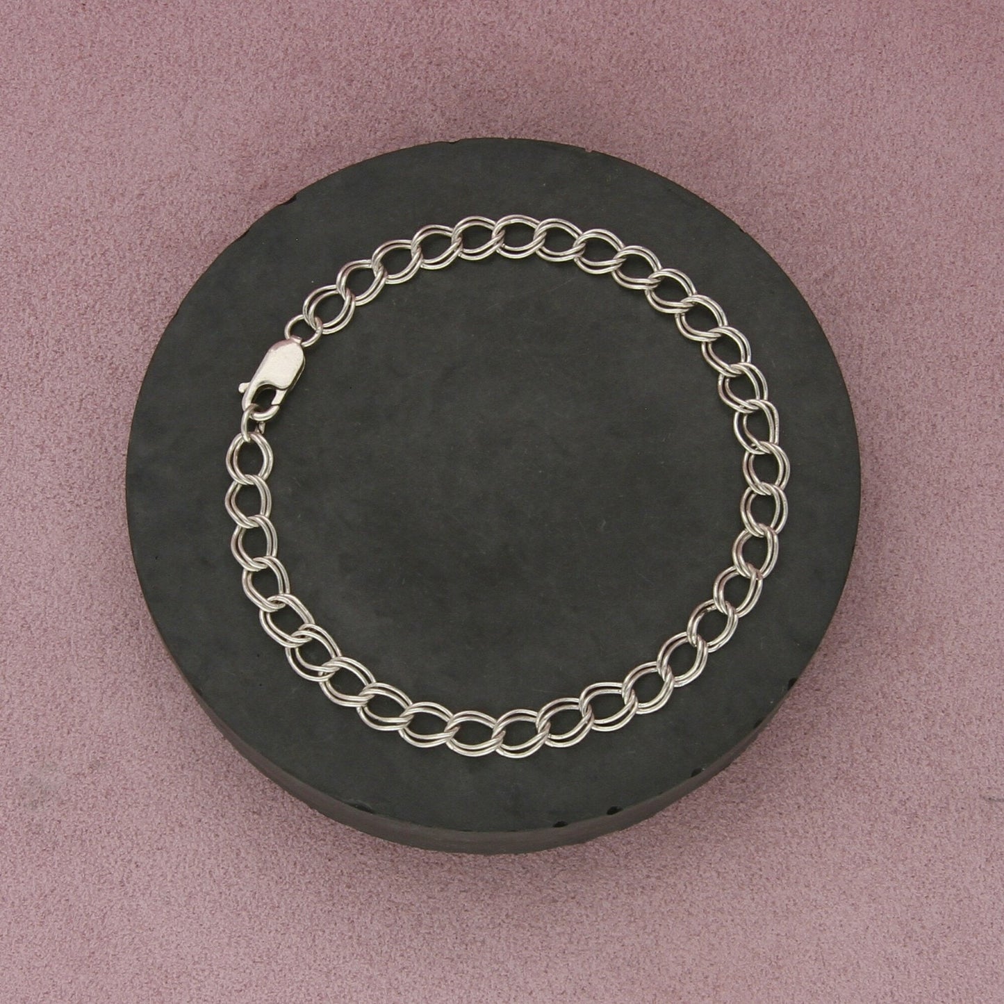sterling silver 7mm double curb charm chain bracelet size 8.5in