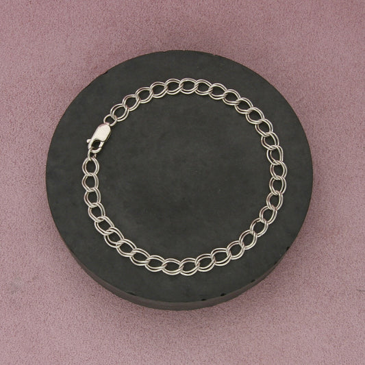 sterling silver 7mm double curb charm chain bracelet size 8.5in