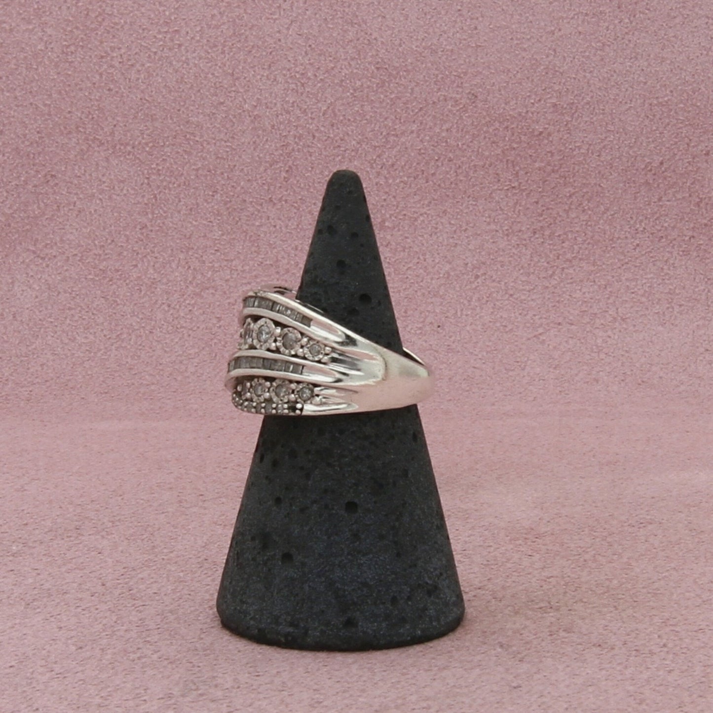 zales sterling silver baguette diamond crossover (as-is) ring size 5.5