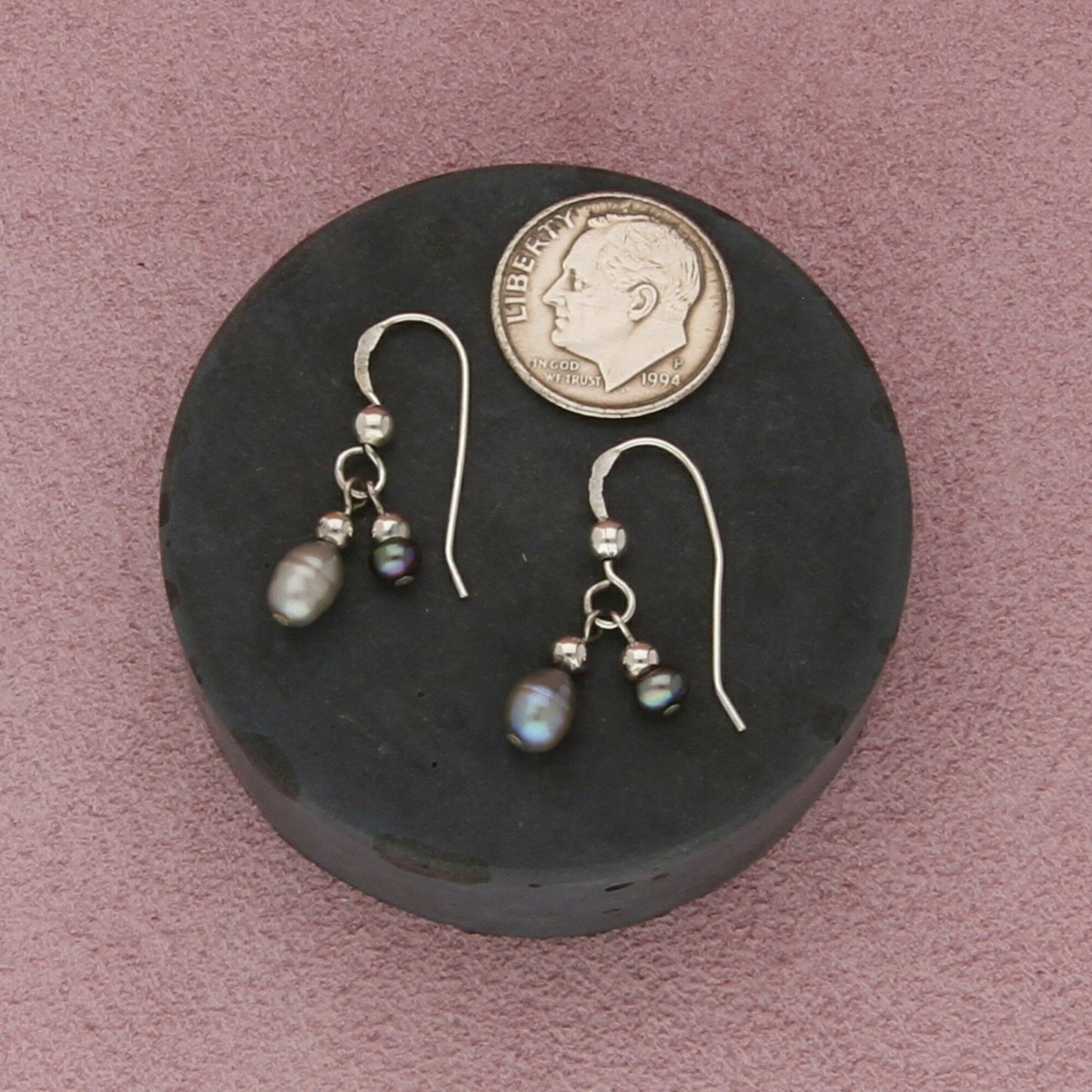 sterling silver gray biwa pearl dangle earrings