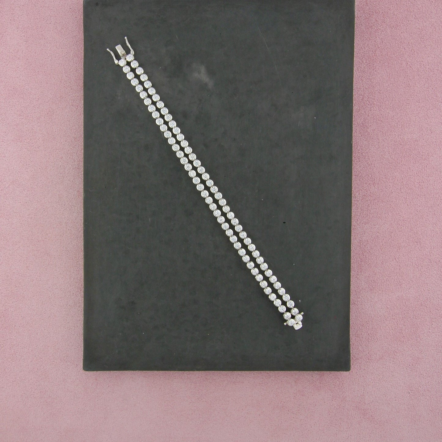 diamonique sterling silver round-cut cz double strand tennis bracelet size 7in