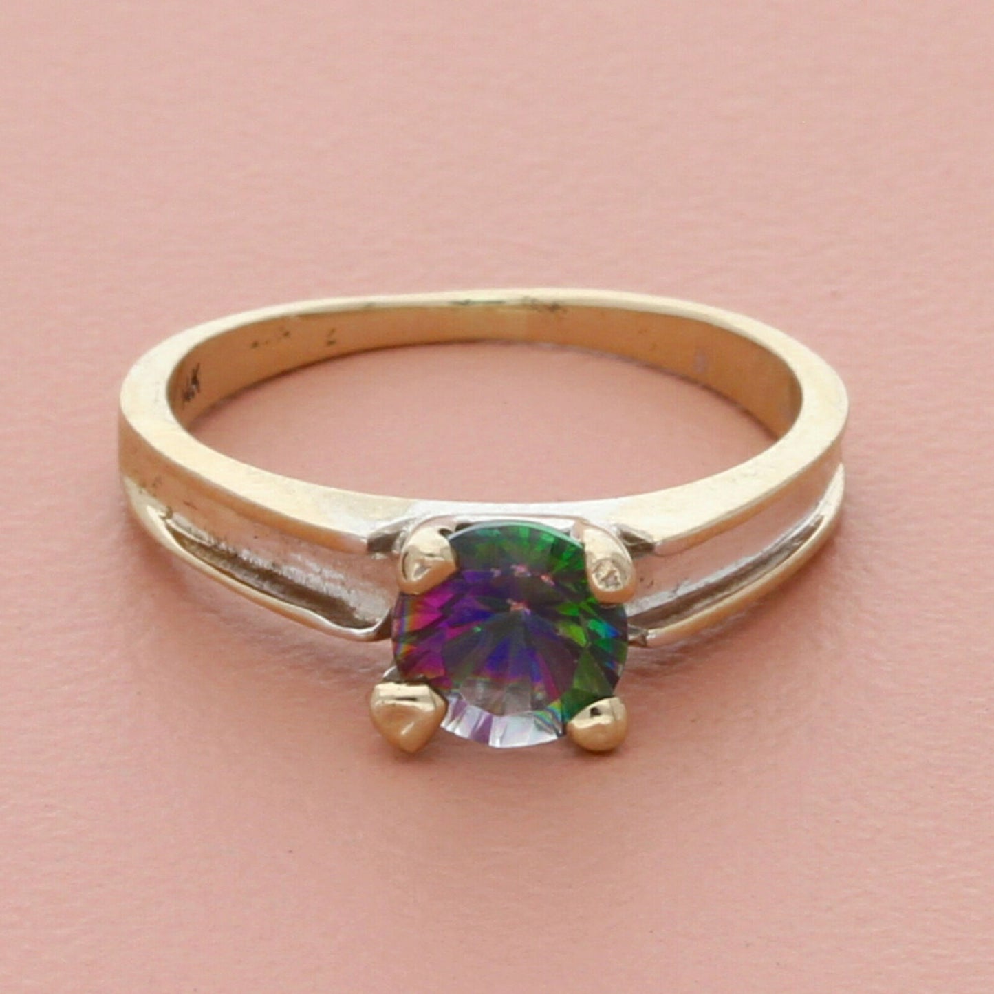 14k white gold mystic topaz solitaire ring size 6