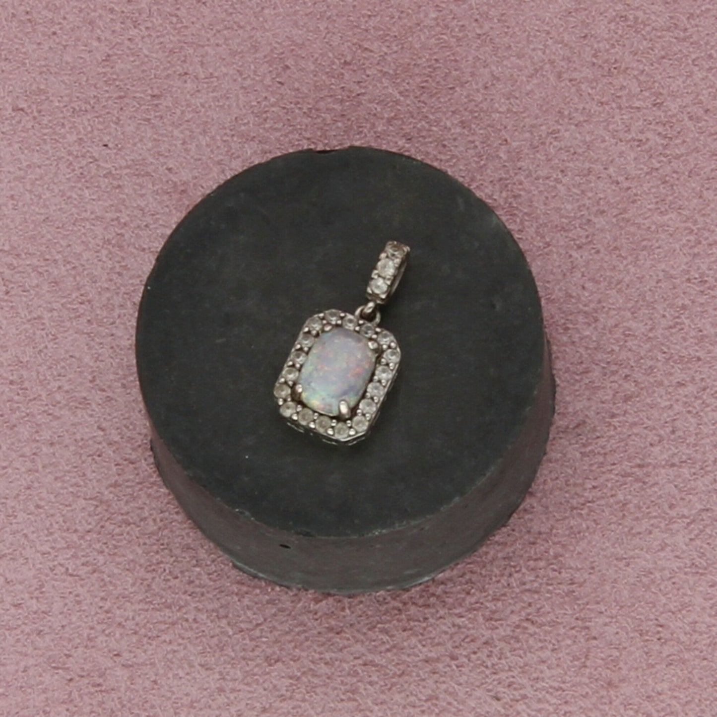 sterling silver opal & white sapphire halo pendant