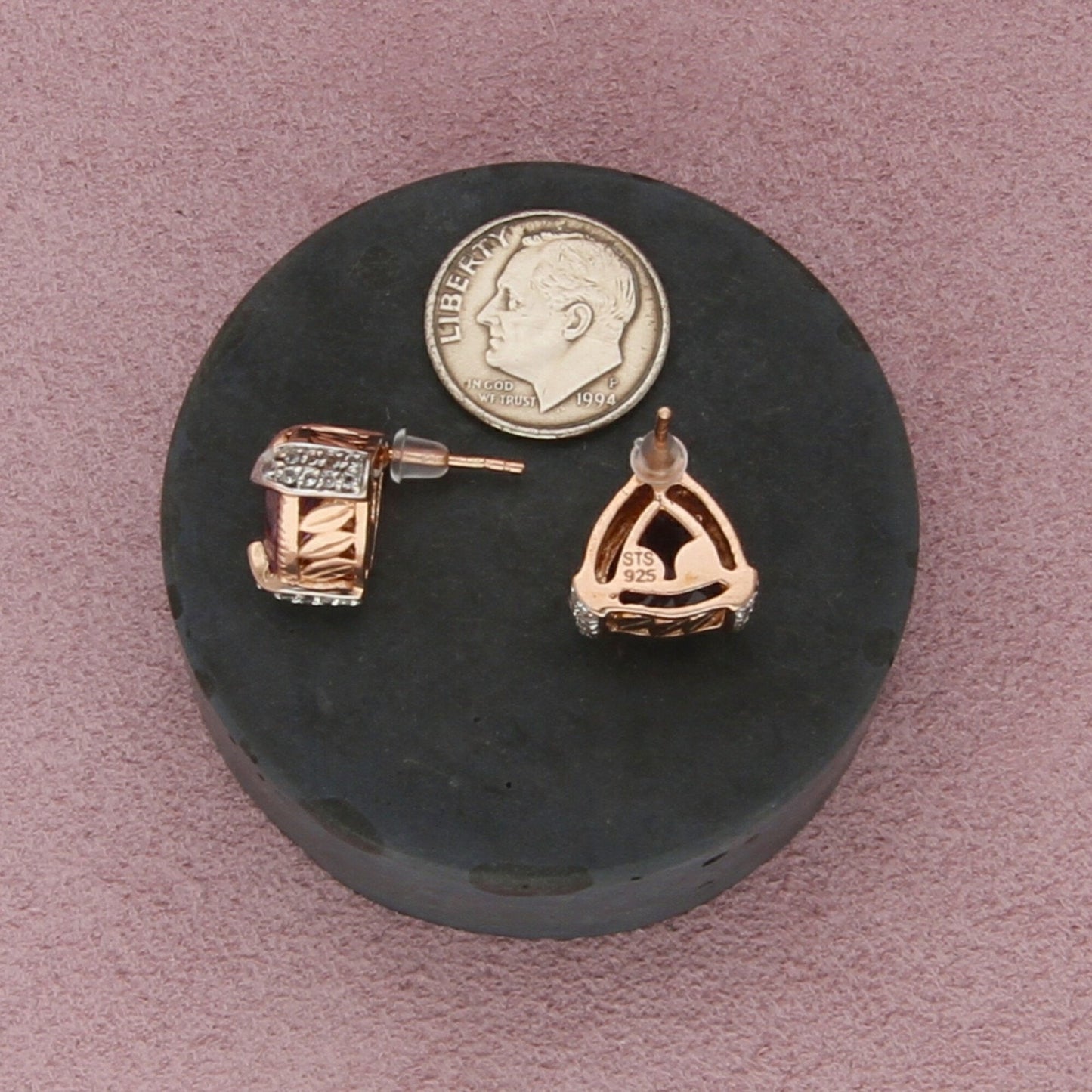 chuck clemency sterling silver rose gold plate pink tourmaline stud earrings