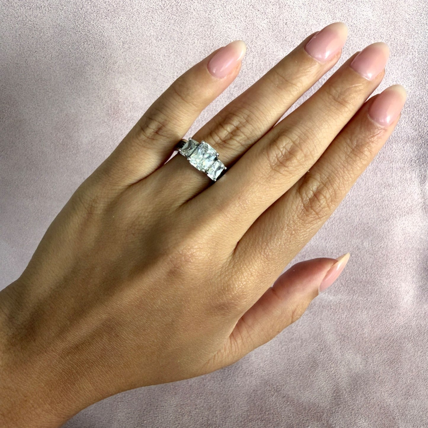 sterling silver emerald-cut cz engagement ring size 7