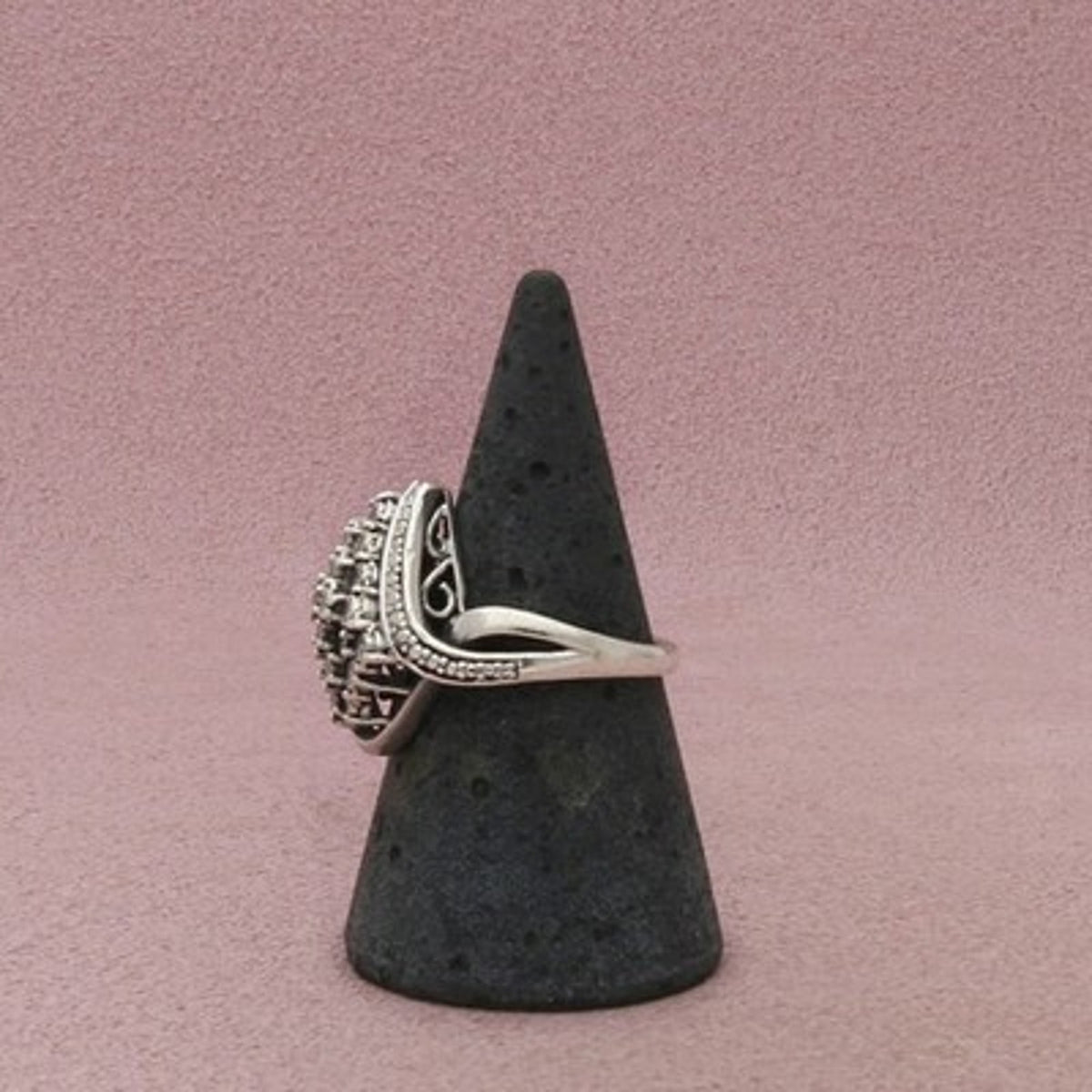 Zales Sterling Silver Diamond Elongated Cluster Bypass Ring Size 7
