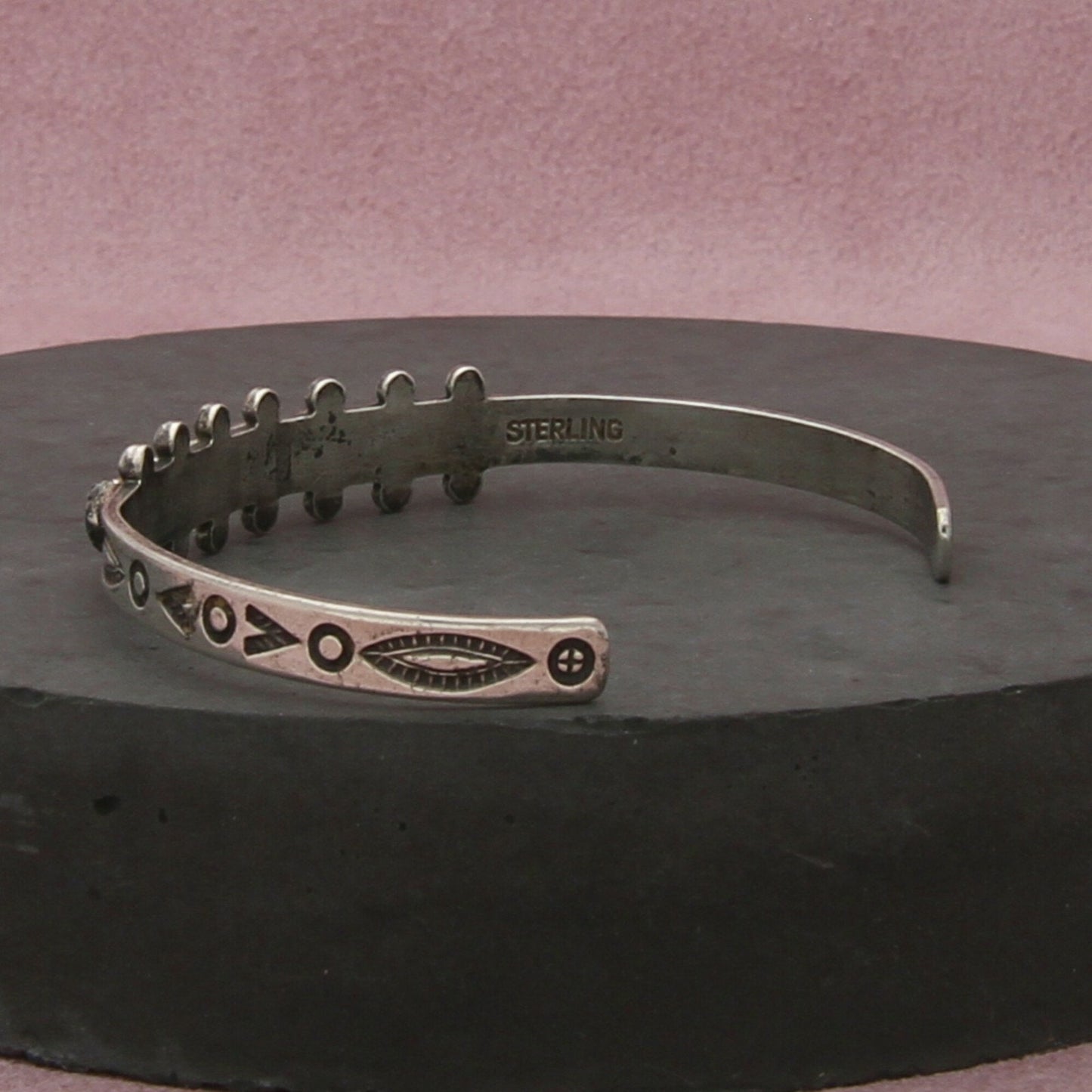 fred harvey era sterling silver snake-eye turquoise childs cuff bracelet 4.75