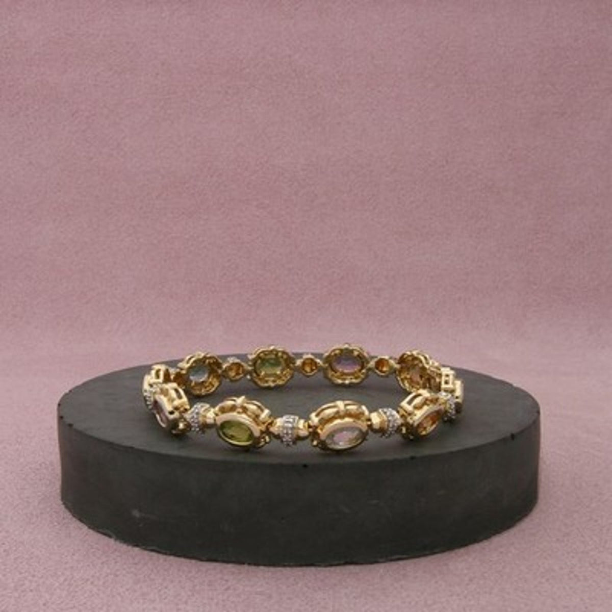 Ross Simons Sterling Silver Gold Plate Diamond Multi-Stone Tennis Bracelet 6.5in