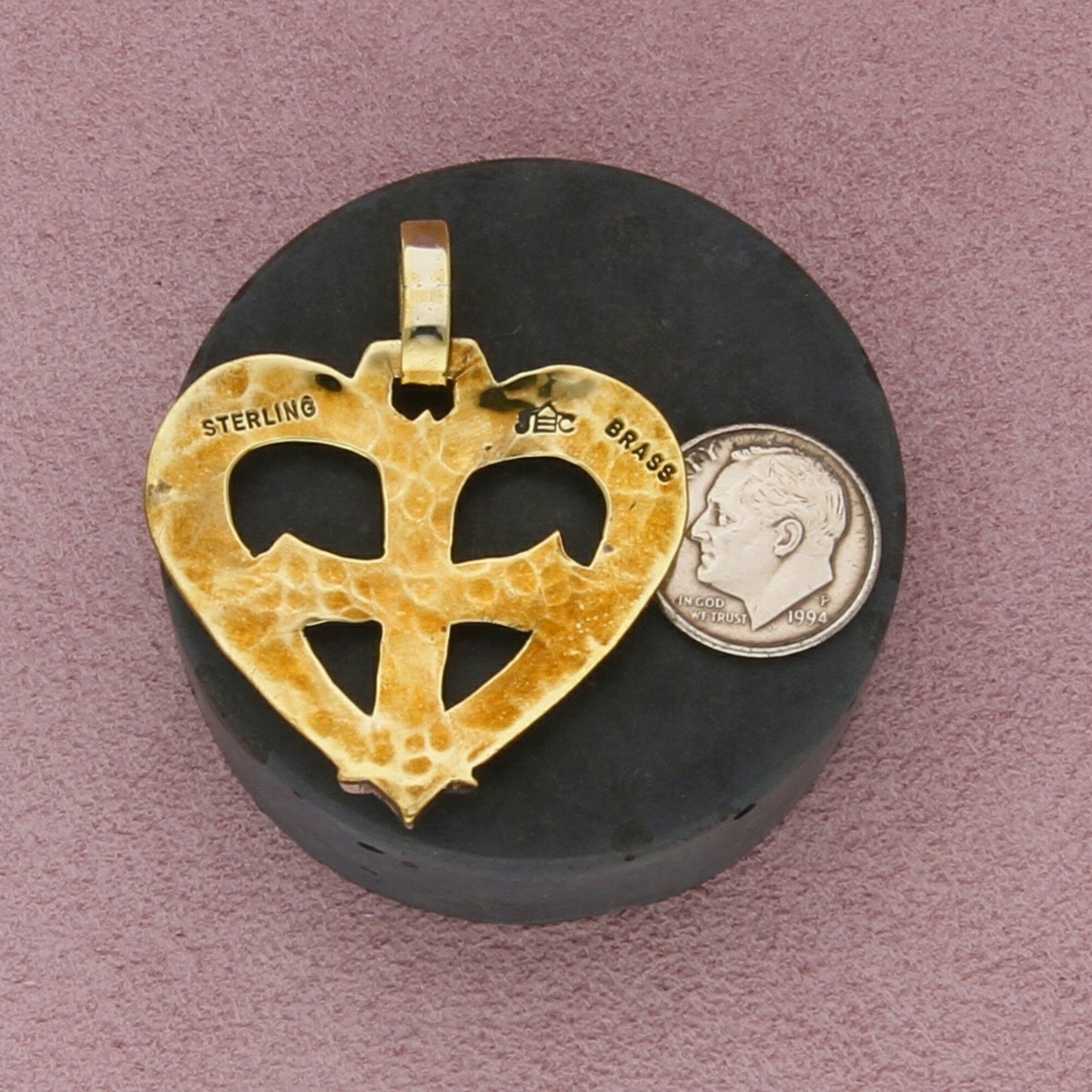 jeep collins sterling silver & brass accent vintage cross heart pendant