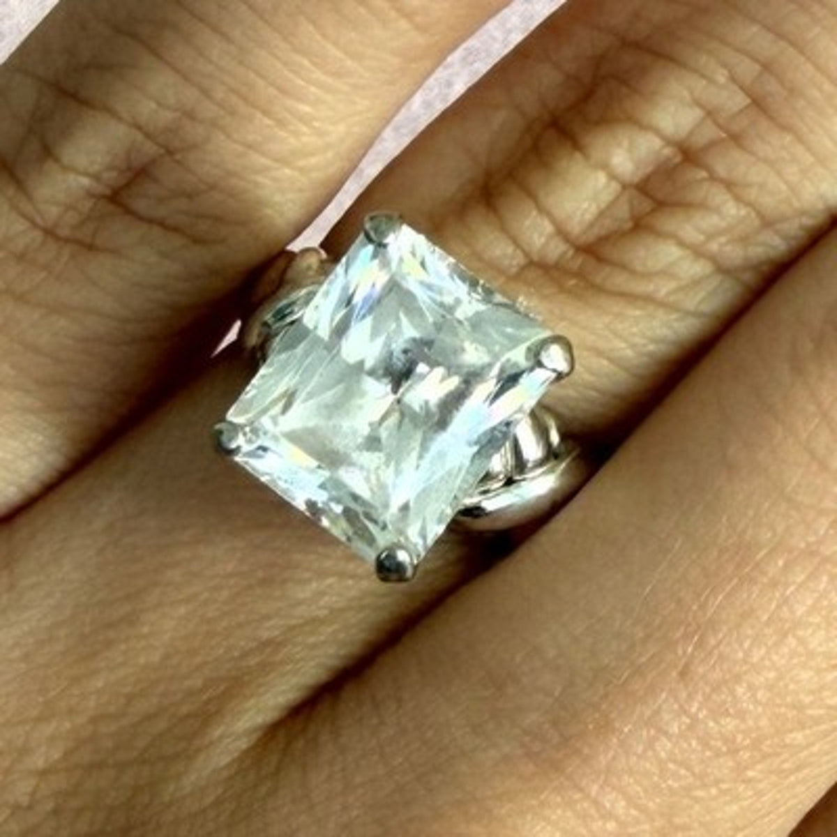 Sterling Silver Emerald-Cut Cz Engagement Ring Size 5.75