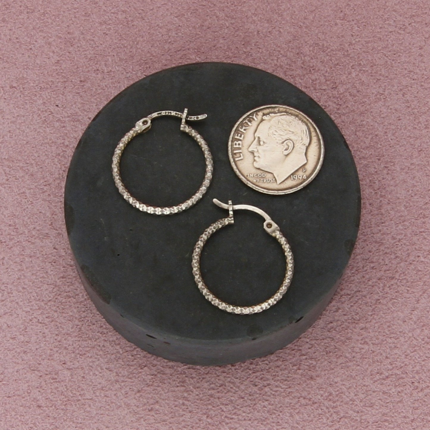sterling silver vintage 20mm textured hoop earrings