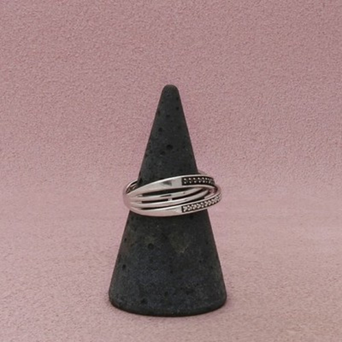 Kay Jewelers Sterling Silver Black & Clear Diamond Crossover Ring Size 7
