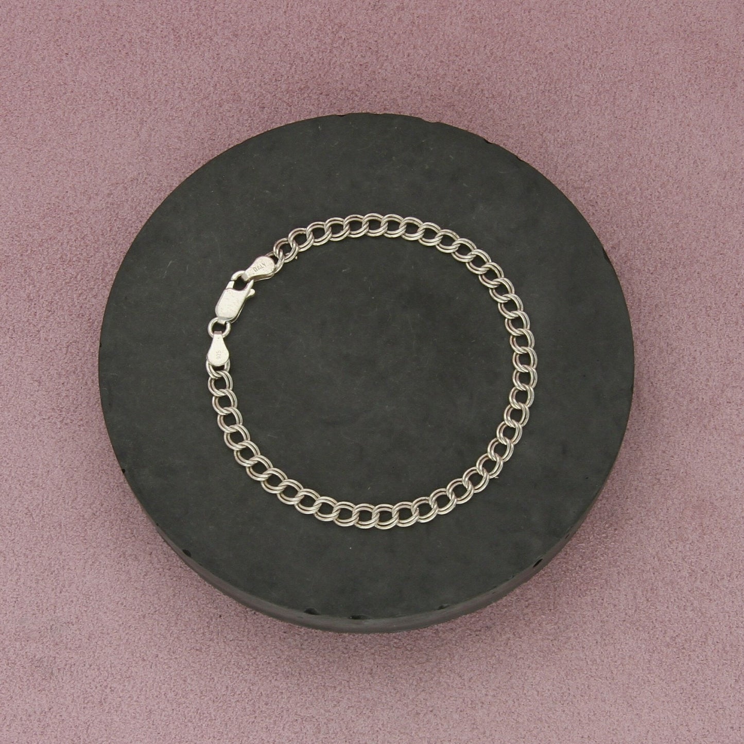 sterling silver 4mm double curb charm chain bracelet size 6.75in