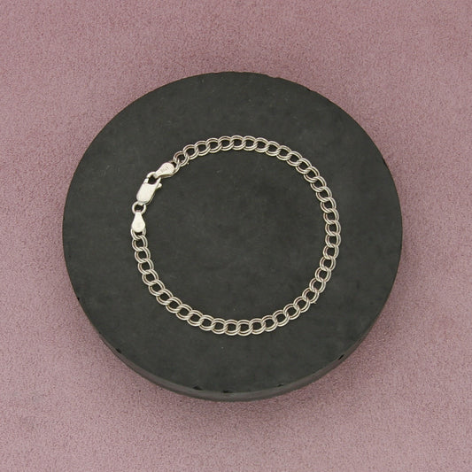sterling silver 4mm double curb charm chain bracelet size 6.75in
