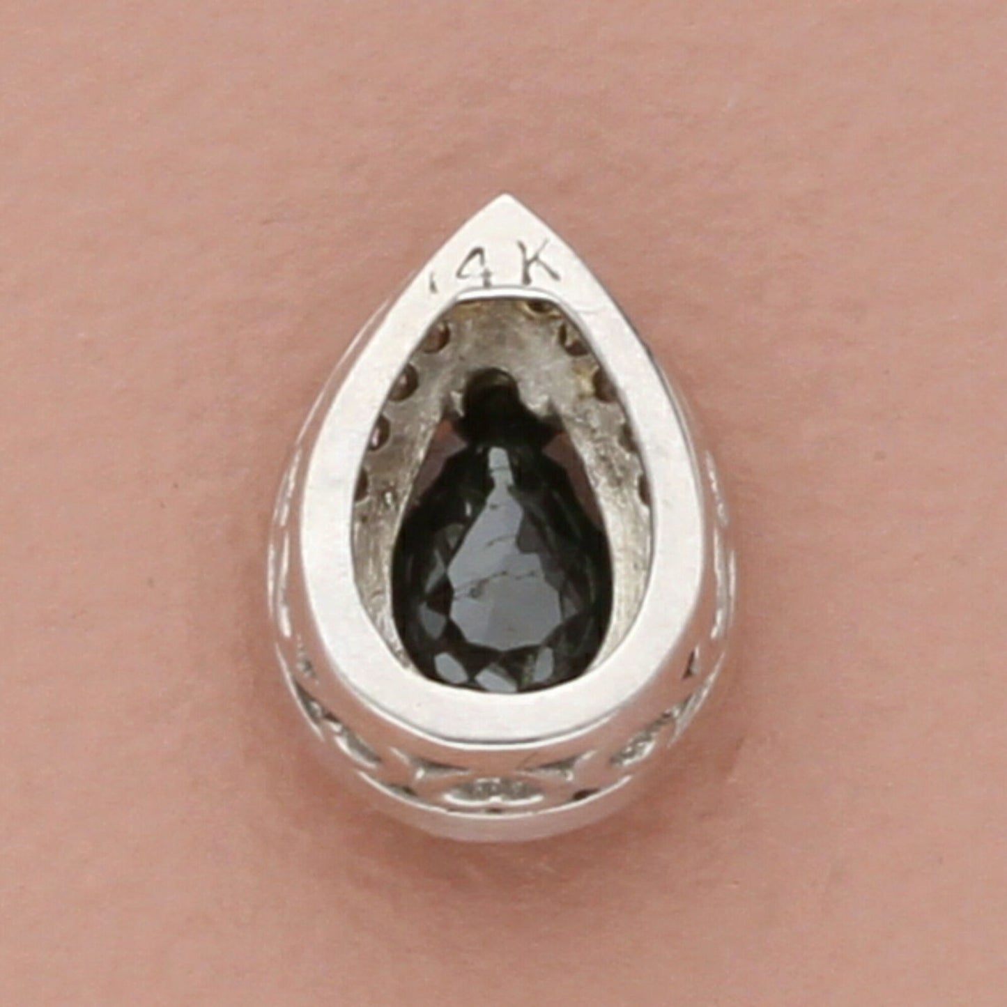 14k white gold pear-cut black diamond & white diamond halo pendant